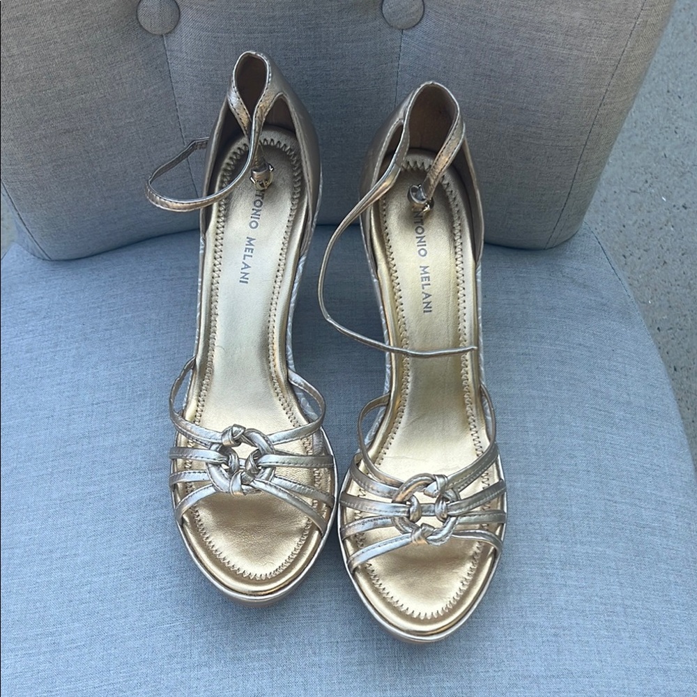 ANTONIO MELANI Gold Heels with Strappy Design Size 10